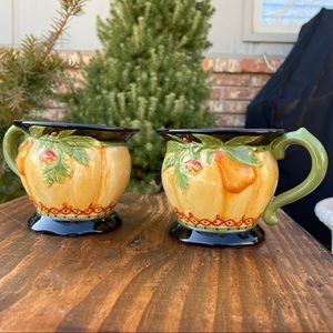 GUC - 2 Annie Danielson MWW Market Pumpkin & Floral Pear Design Coffee Mugs